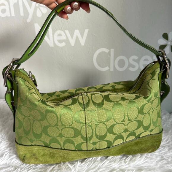 Vintage Coach y2k 9363 Signature East West Duffel Hobo Bag Green Shoulder Bag - Picture 2 of 13